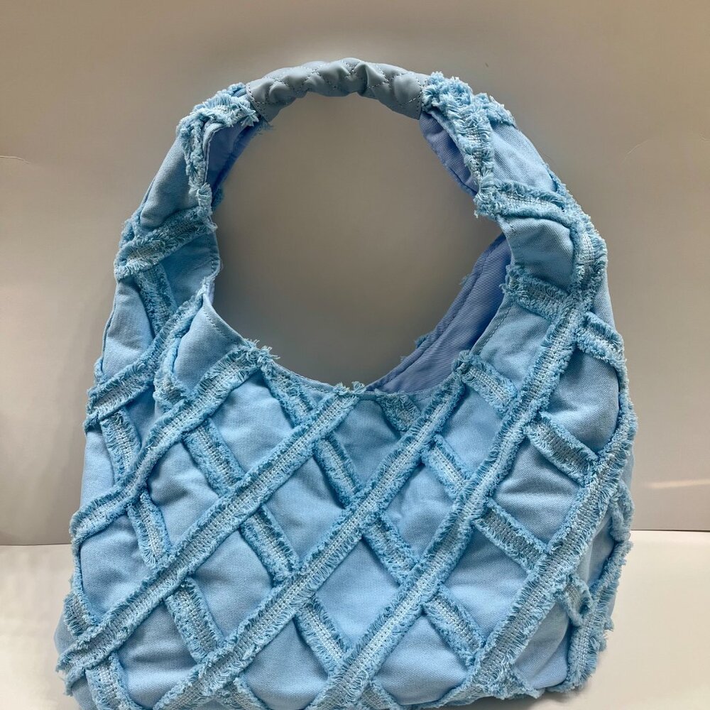 Urban Expressions Barbuda Cotton Fringe Hobo Handbag- Baby/Sky Blue - Picture 8 of 10